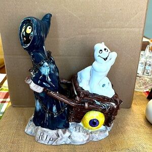 Grim Reaper Ghost Wagon RIP Halloween Decoration Figurine
